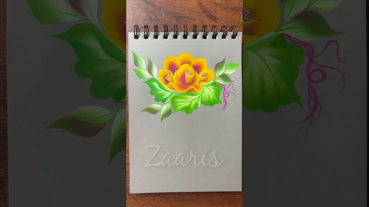 1162 🫠💯🎨💖💛🌿WOW ! Vibrant flower painting, using acrylic paints 🎨🌿🌹💯🫶💖💛🎉🌼✨🎊 #shorts