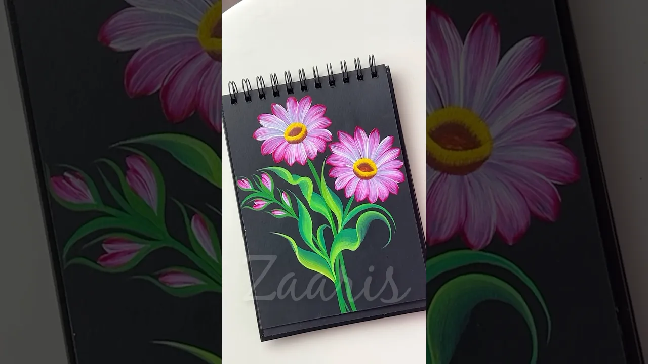 1079 🌺🌸🌿🌼💯🎨Gorgeous PINK Flower painting design idea, using acrylic paints 🫶💯💙🌼💖🎨 #shorts