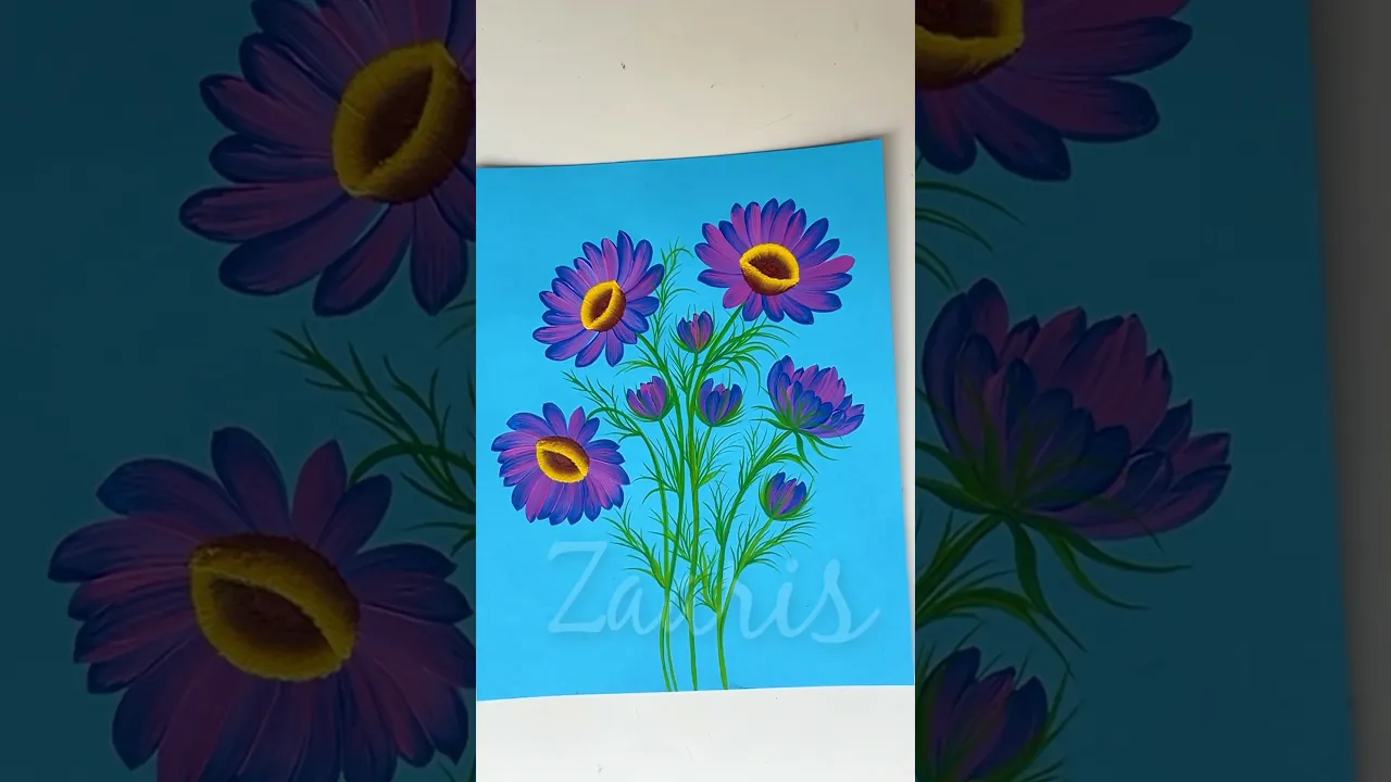 1255 💜💙🩷Beautiful VIOLET FLOWERS Onestroke painting 🎨✨💯🫶💞 #shorts