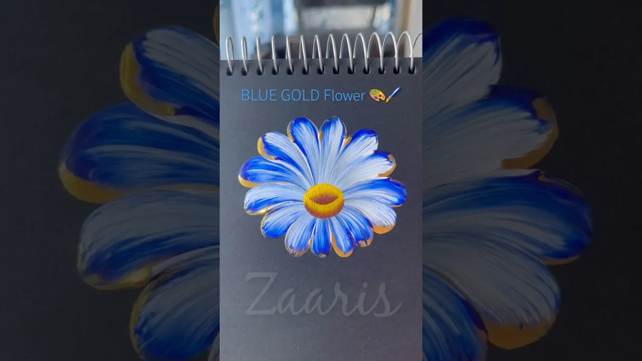 280 👌💙Stunning BLUE GOLD flower painting with acrylic🎨🖌️ #art #flowerdrawing #shorts #painting