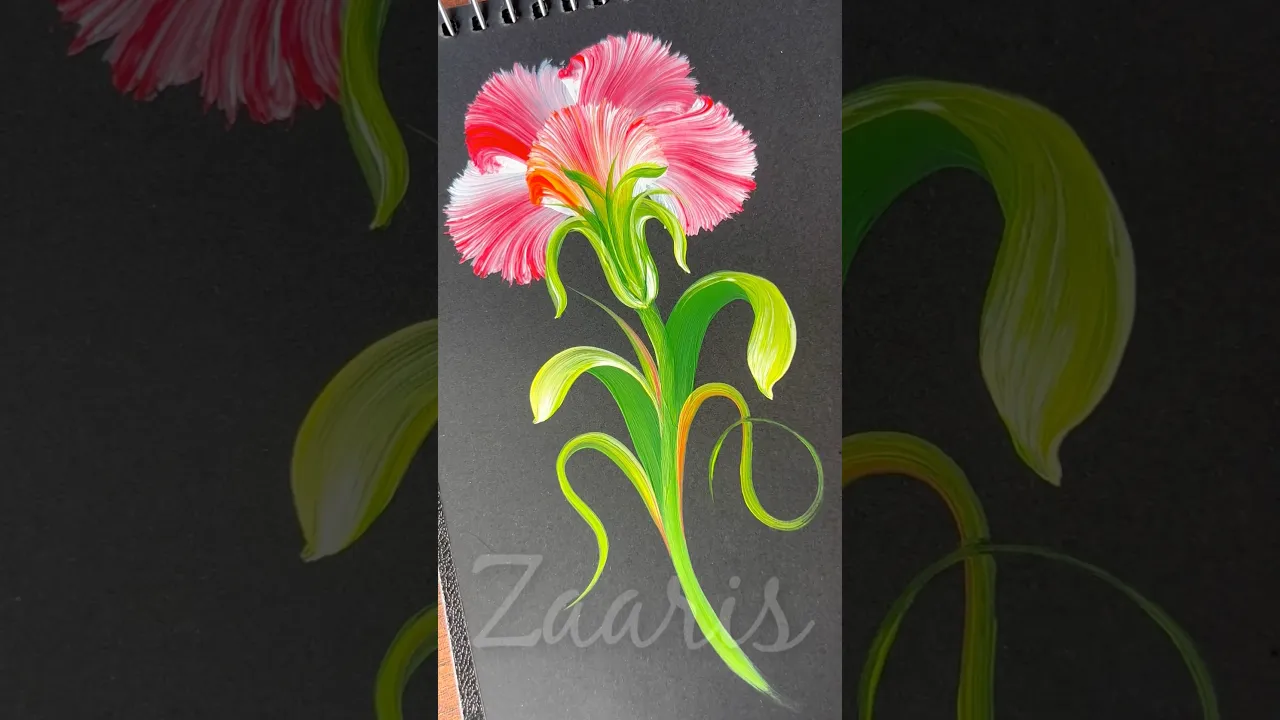 217 ❣️💯One Stroke painting 🌺RED FLOWER with acrylic 🎨🖌️ #shorts #red #acrylic #flowerdrawing #viral