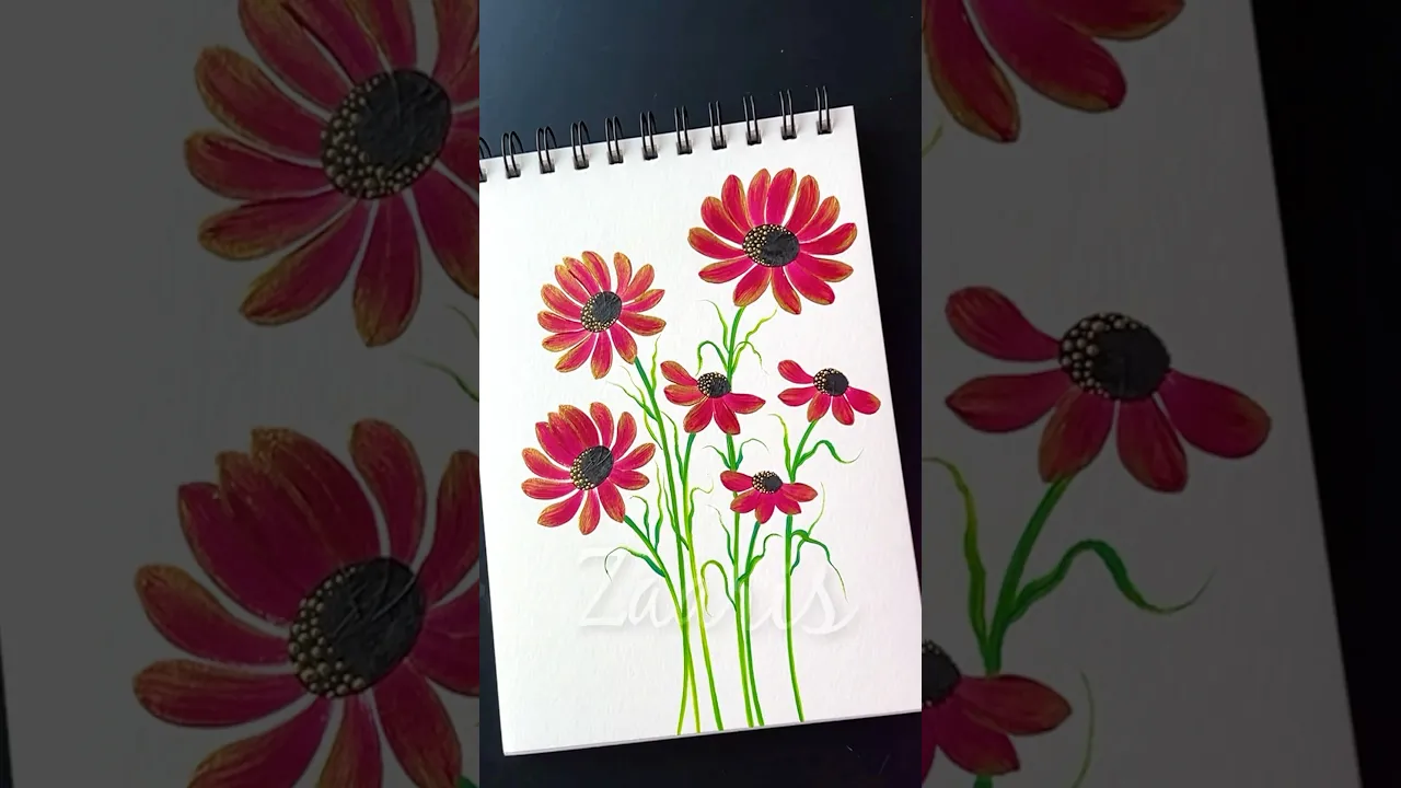 1225 🌸✨Beautiful PINK & GOLD 🎊 flowers painting, using acrylic paints 🎨💯✨🎉🫶🌿 #shorts