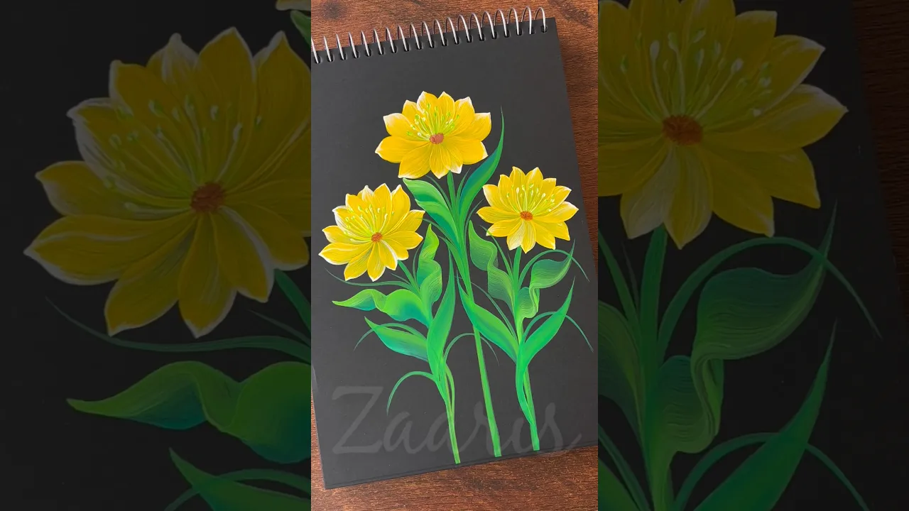 305 YELLOW Flowers acrylic painting technique💛🌼 #beginnerfriendly #acrylicpainting #flowerart