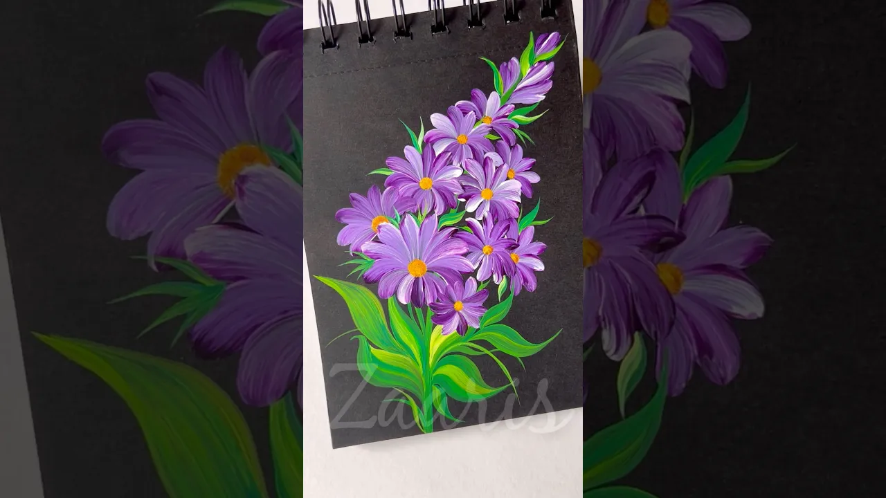 942 💜💚💜🎨💯Beautiful PURPLE flowers painting using acrylic🎨💯💜💚 #flowerpainting #shorts #art