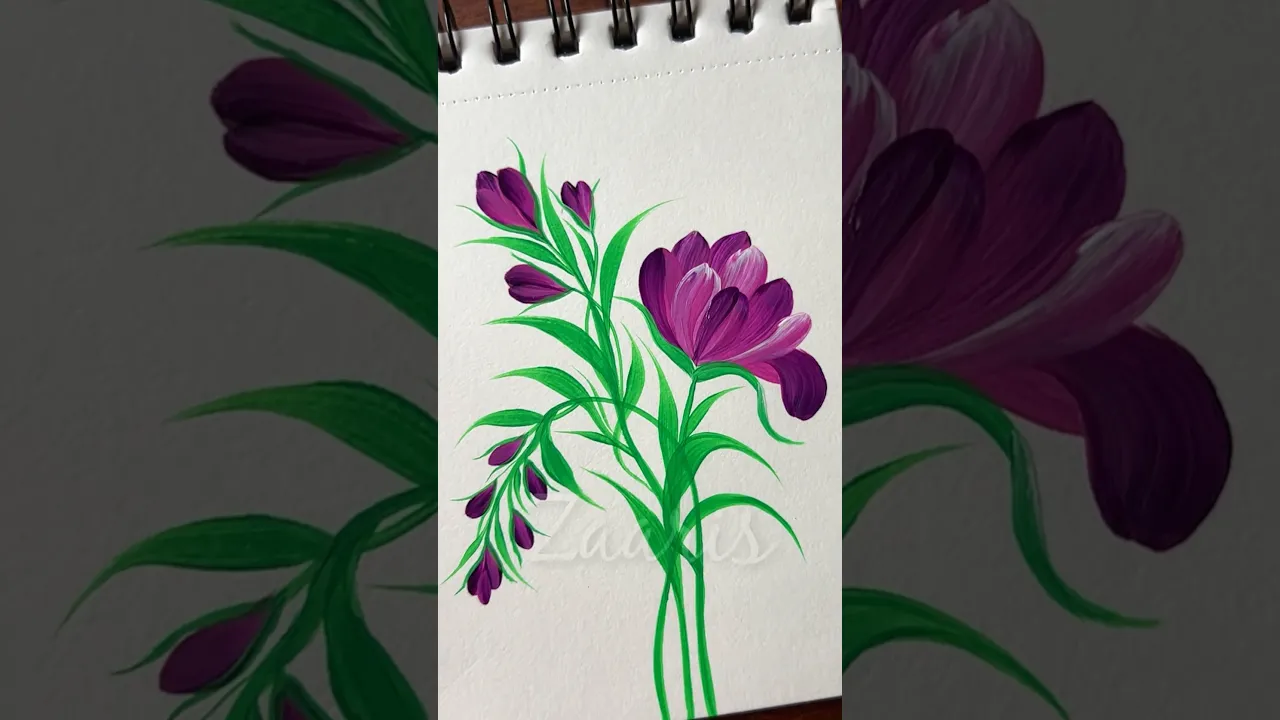 1177 💜🌸💯🎨✨🌿💖Super EASY violet flowers painting, using acrylic paints 🎨✨🌿💯💜💖🌸🫶🌼 #shorts