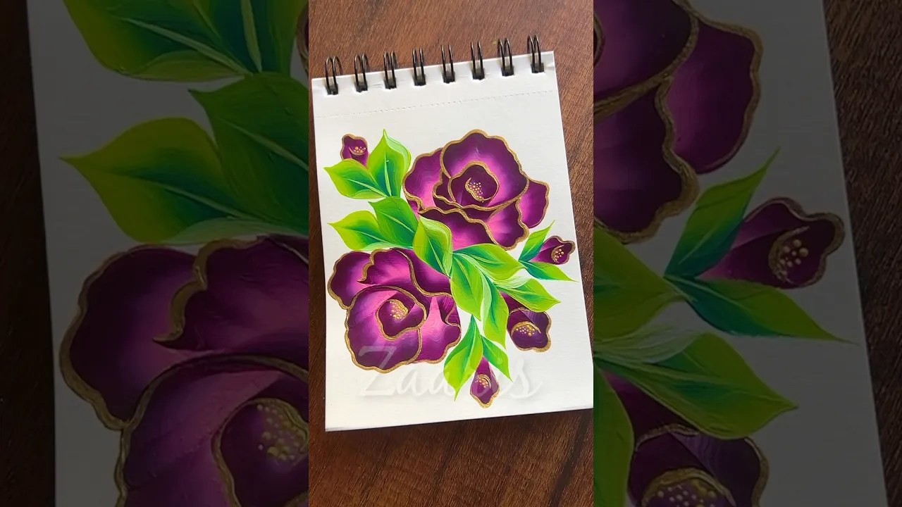1268 💜✨Vibrant VIOLET & GOLD floral painting using acrylic paints 🎨🫶💯💖✨💜 #shorts