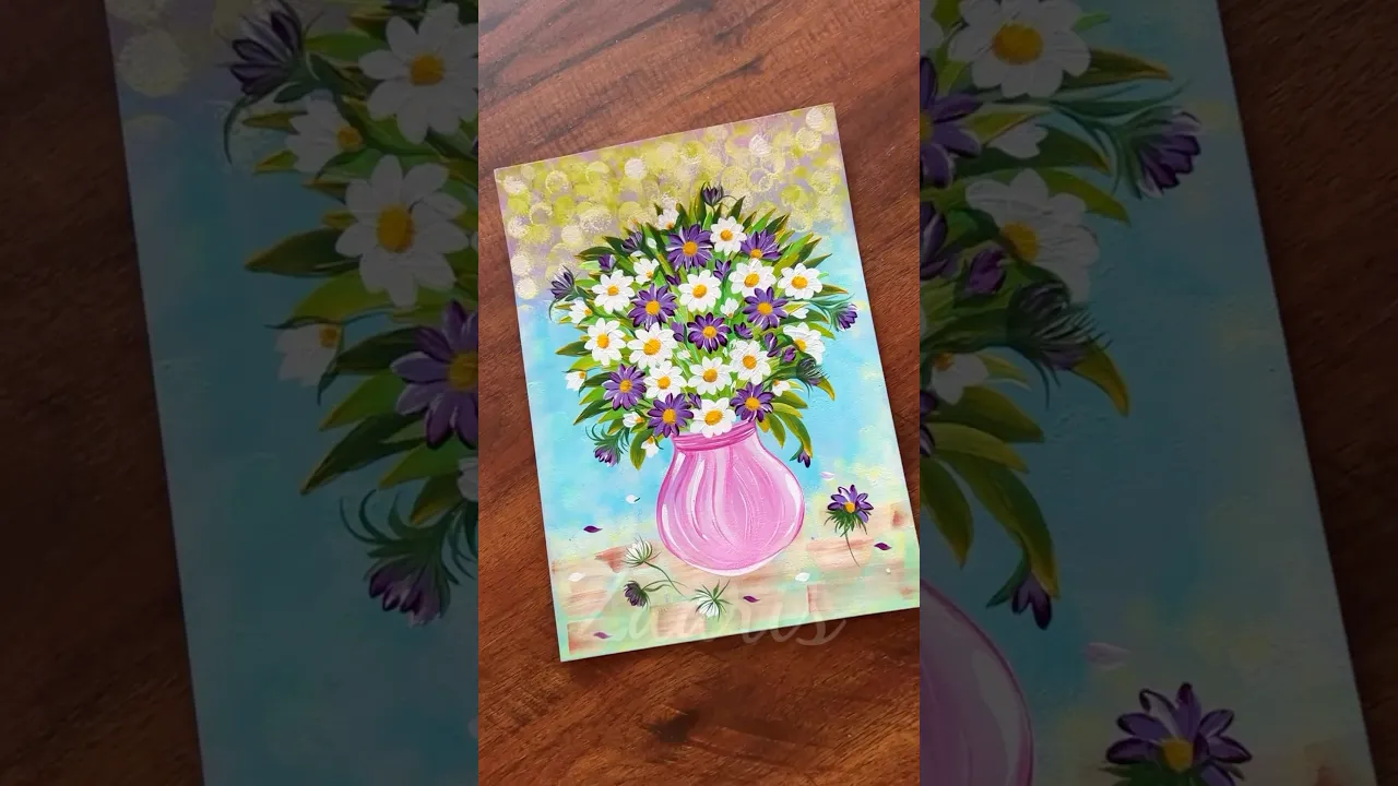 1000 🌺💯🫶🎨Simple flowers in a vase painting using acrylic🎨 #flowerpainting #shorts #art
