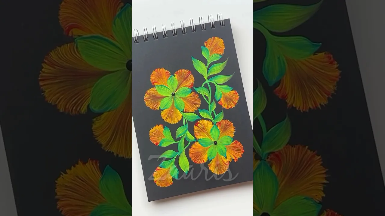 1223 🌼🌿🫶💯❣️Fun Floral Painting, using vibrant acrylic paints 🌺🎊🎉🎨💯🌿🌼✨❣️🫶 #shorts