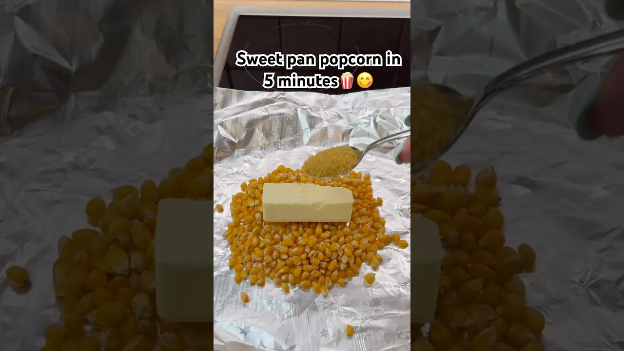 Sweet pan popcorn in 5 minutes🍿😱#cooking #popcorn
