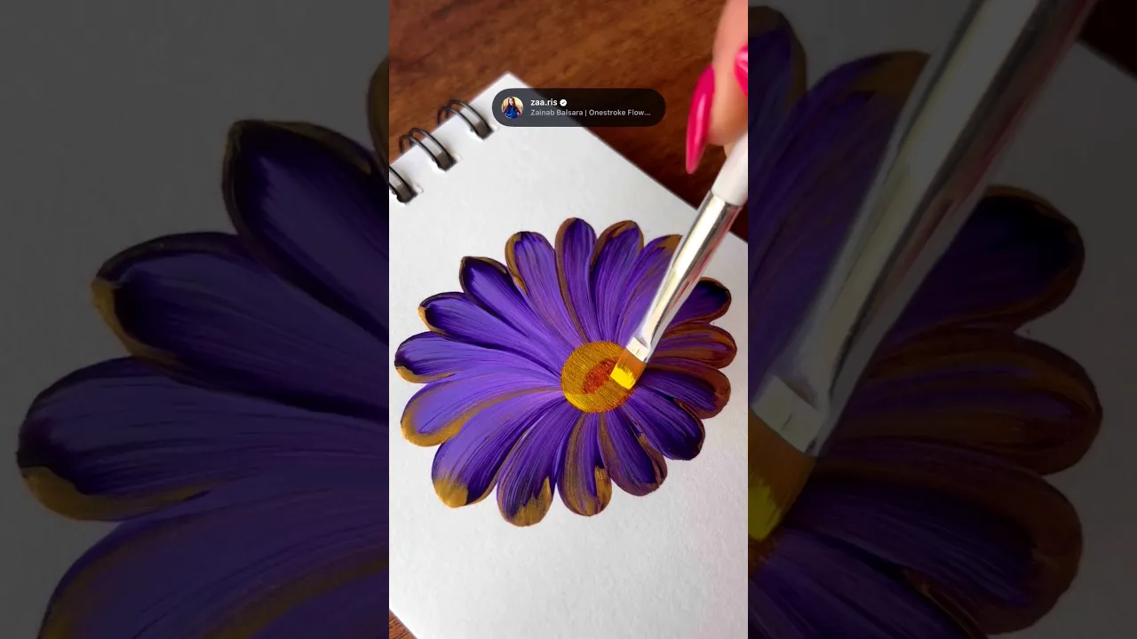 470 💜💛VIOLET & GOLD, beginner friendly flower painting with simple round brush strokes ✅🫶🏻🖌️🎨