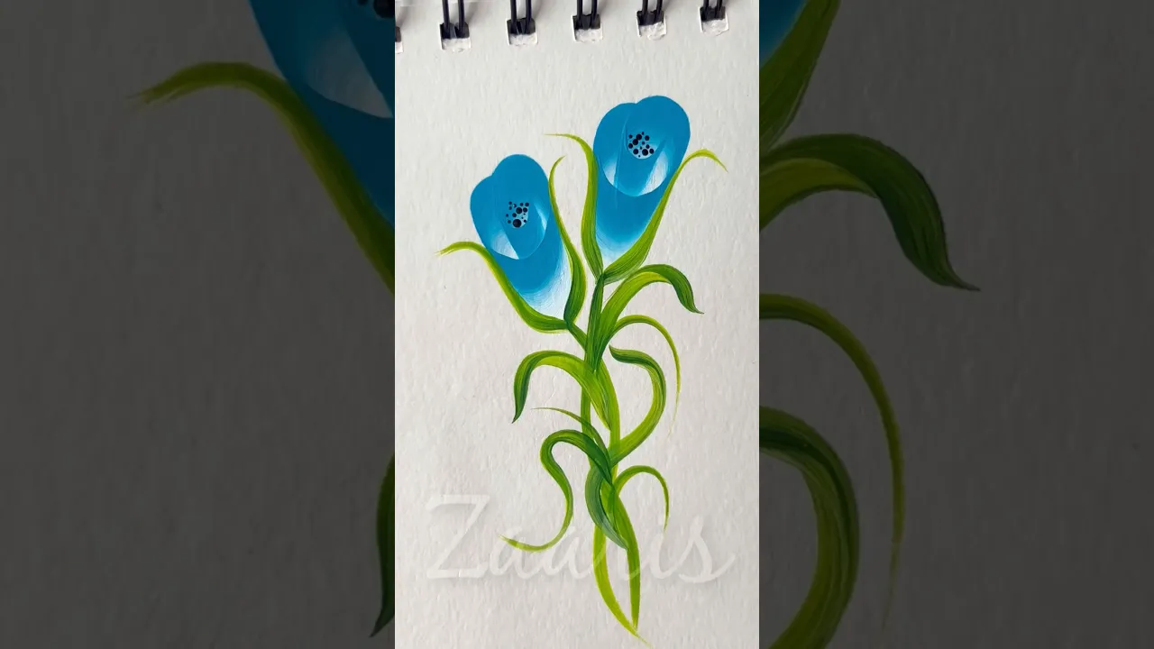 201 🩵💚One Stroke painting 👌BLUE Flowers acrylic 🖌️🎨 #shorts #art #viral #blueflowers #acrylic #yt