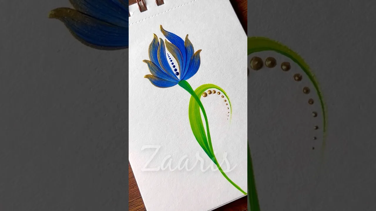 1121 💙✨🎨💛💯 Delicate BLUE & GOLD flower painting 🎨💙💯🫶💛✨ #shorts