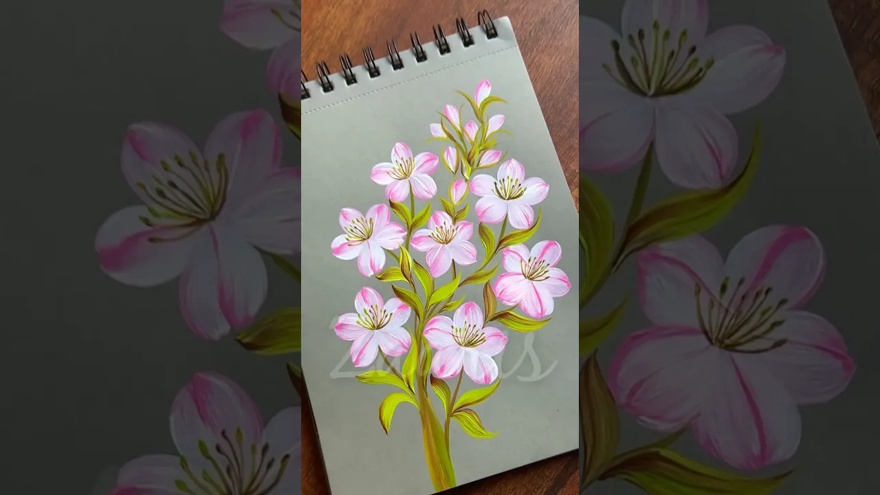 1241 🌸🌿💯Pretty super easy PASTEL Flowers painting, using acrylic paints 🎊🎨🫶💝🌸🌿💯💖🎉 #shorts