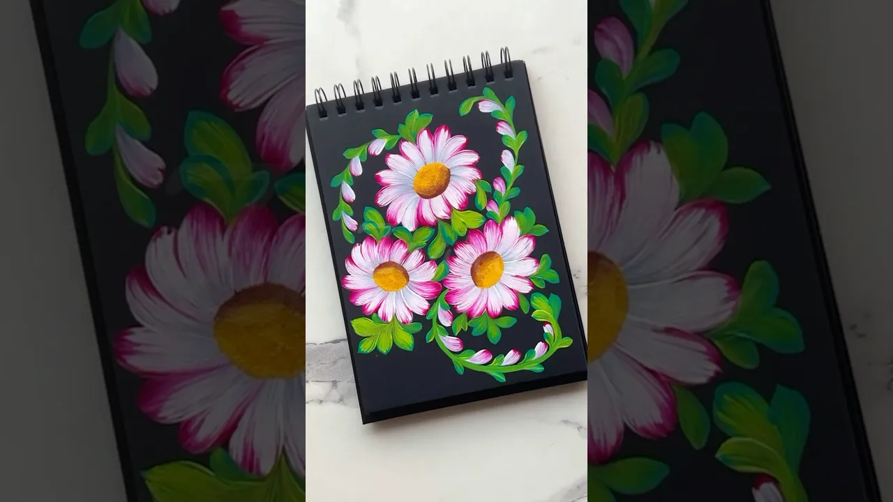 1335 💓BEAUTIFUL Onestroke WHITE & PINK flowers acrylic painting 🎨🌸🌿🤩🫠 #wow #shorts #pink #trending