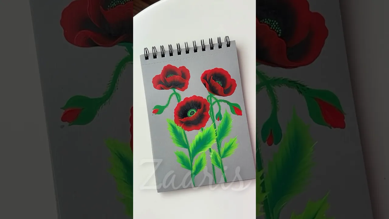 1074 ❤️♠️💯🎨🌿Stunning onestroke RED POPPY FLOWERS design painting, using acrylic paints ♠️❤️#shorts