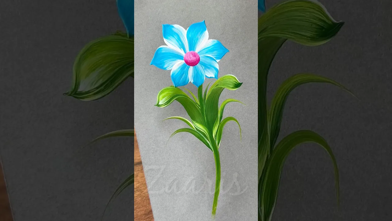 99 💙💯Pretty BLUE🩵flower acrylic painting🖌️🎨 #art #shorts #blue #flowers #acrylic #viral #painting
