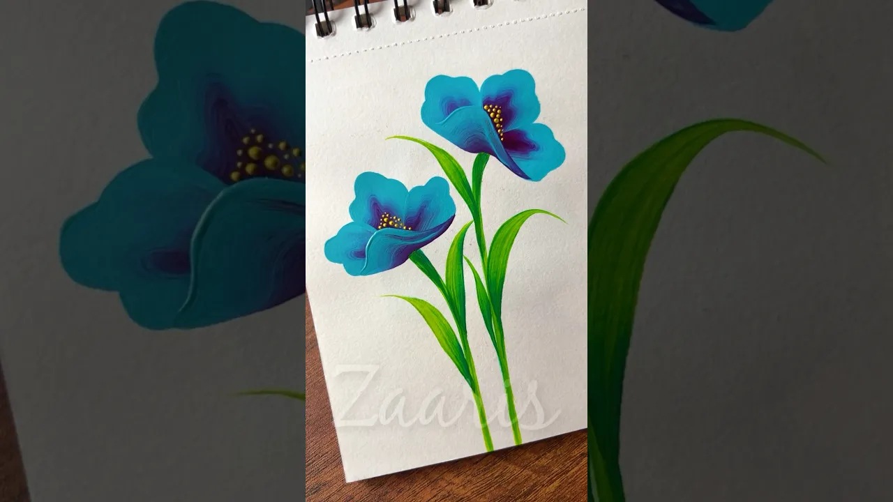 1152 💜🩵🫶💯💖🌿🌼✨🎊 Super Easy ONESTROKE Flowers painting, using acrylic paints 🩵💜🩵🌼💯🎊💖 #shorts