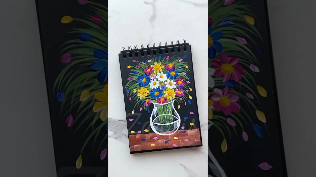1299 🌸🌼🌿Colourful flowers in a vase, acrylic painting 🌺🎨💯🫶✨ #shorts