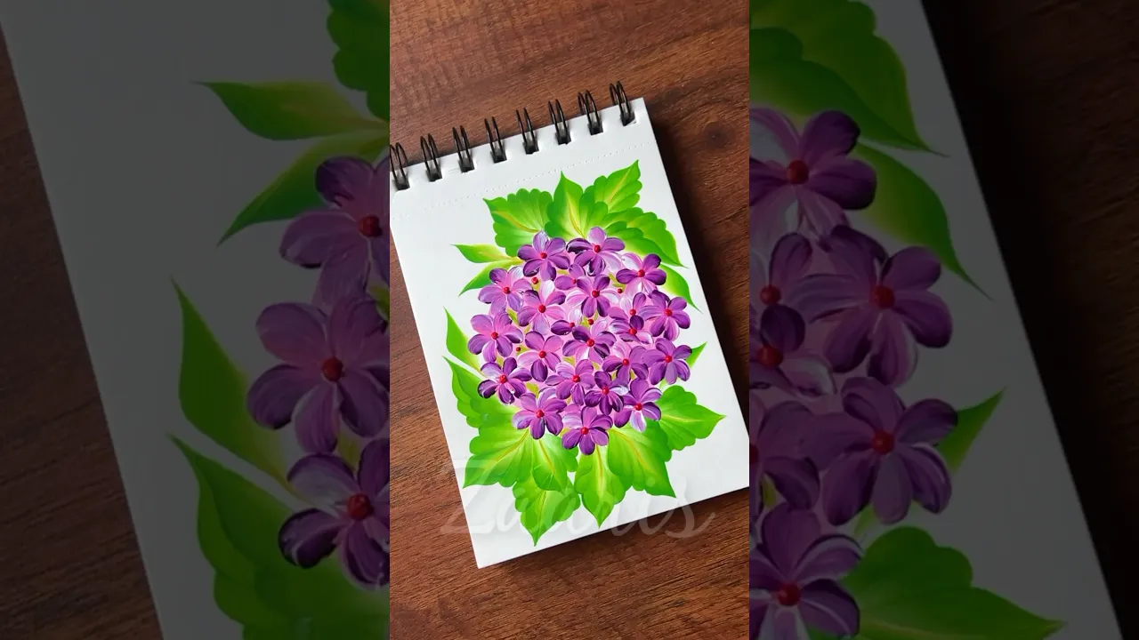 1269 💜🎨Pretty Violet HYDRANGEAS acrylic painting 🎨🌺🌿🫶💖 #shorts
