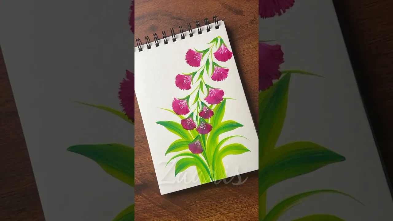 1175 💯💖🌿✨🌸🎉Pretty PINK HANGING flowers painting, using acrylic paints 🌿💖🎨🎊✨🌸💯🫶 #shorts