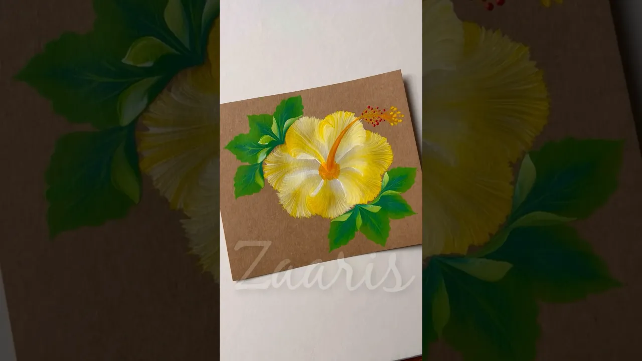 1033 🌺🌼💛🫶Simple YELLOW HIBISCUS flower painting using acrylic paints 🎨 #flowerpainting #shorts #art