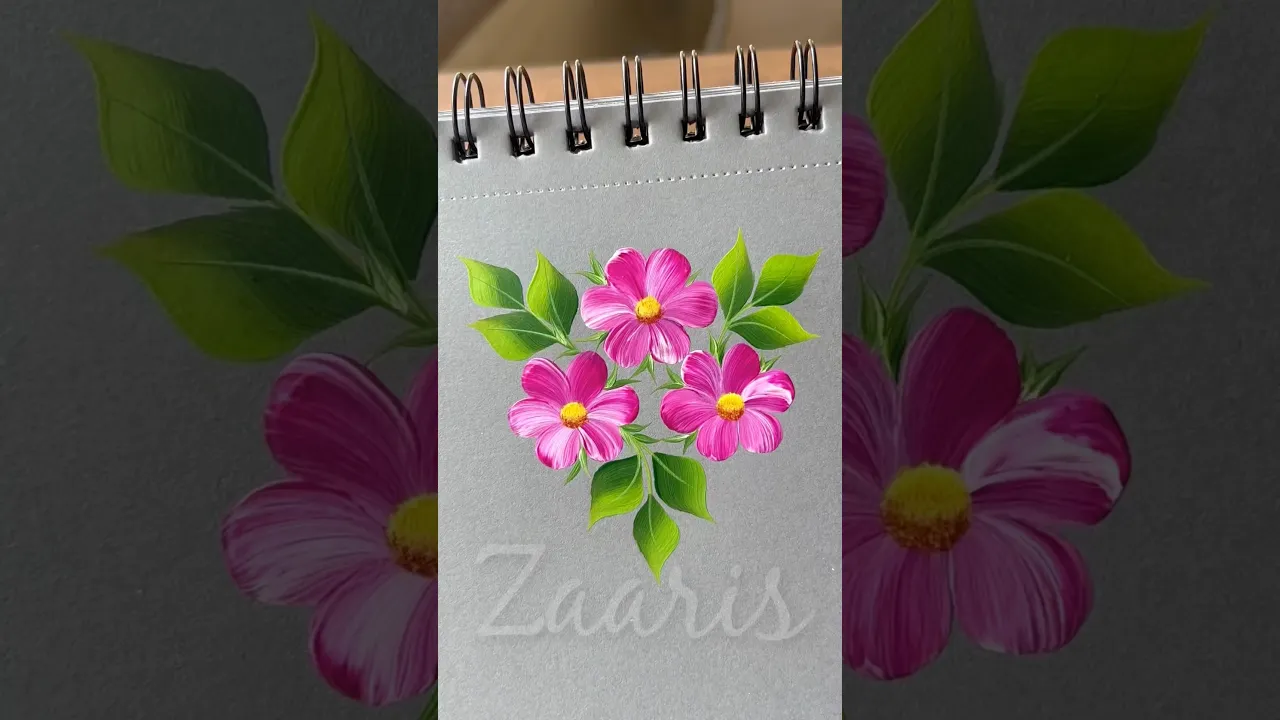 97 🩷PINK flowers🌺acrylic painting💯 #shorts #art #flowers #beginners #painting #easyart #viral #pink
