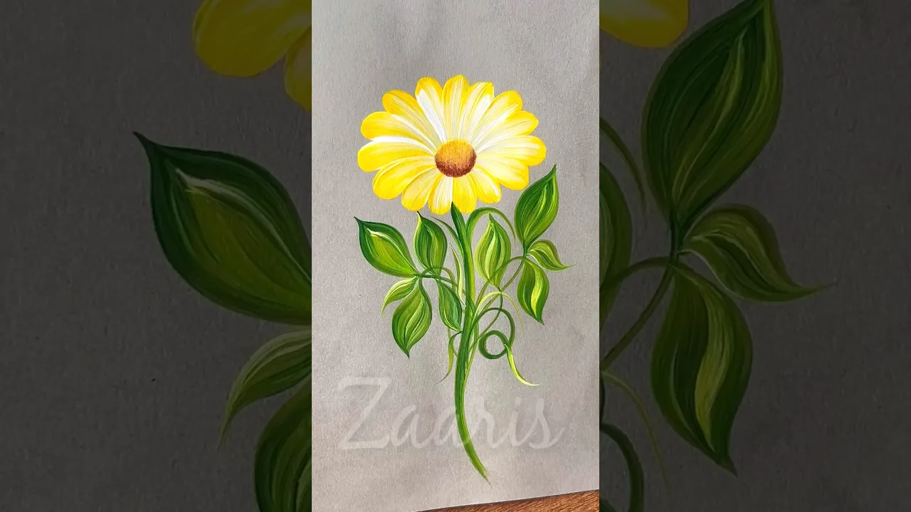 244 🌼🌿YELLOW flower, beginner friendly acrylic painting 🎨🖌️ #art #yellow #shorts #flowers #acrylic