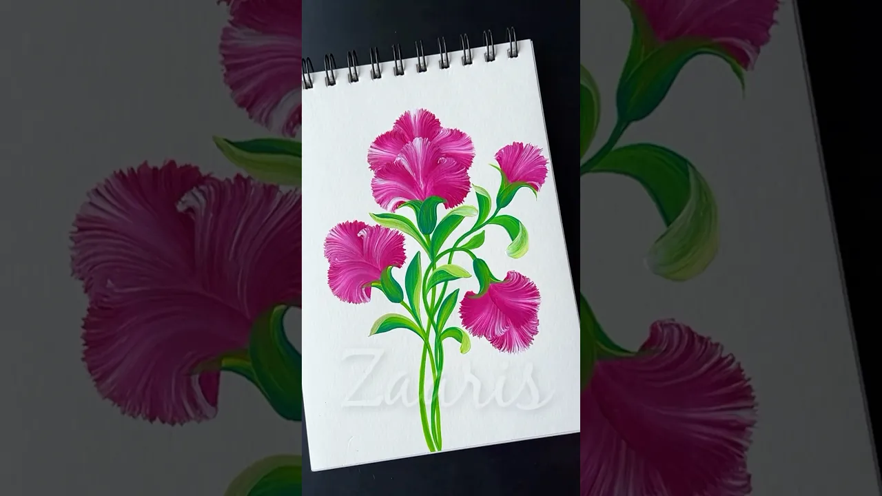 1125 🌺💯🎉🎨🌿❤️🎨✨Gorgeous BURGUNDY CARNATIONS painting, using acrylic paints 🎨💯✨🎉🌺🌸🌼🩷 #shorts