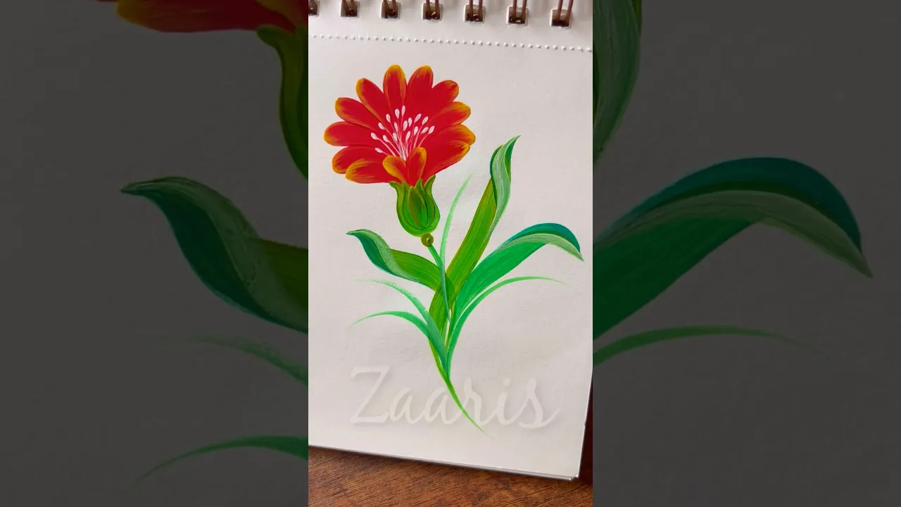 1052 ❤️💛💚Simple Flower painting using acrylic paints 🎨❤️💚💛 #flowerpainting #shorts #art