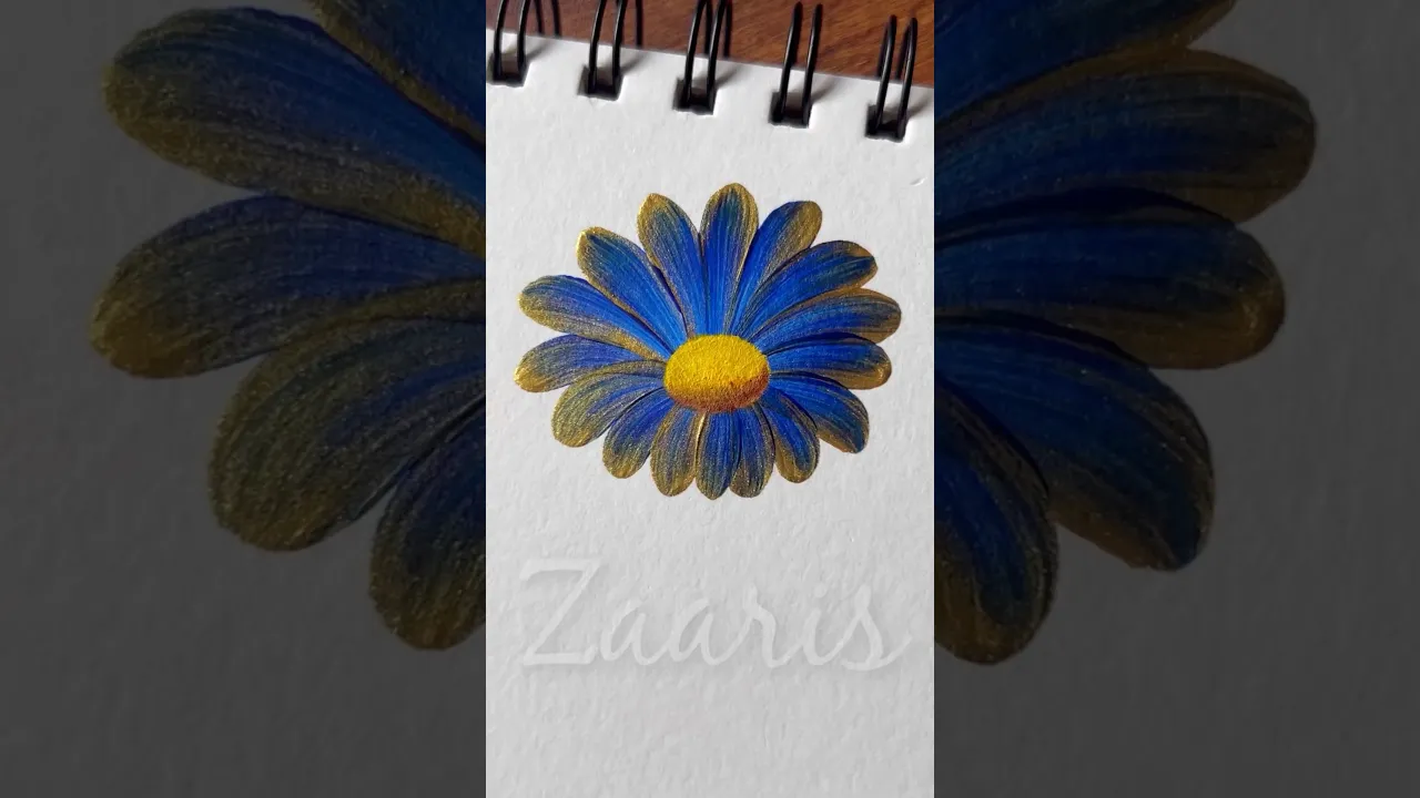 1066 💙🫶💙 BLUE & GOLD Flower painting using acrylic paints💙🫶💙 #shorts