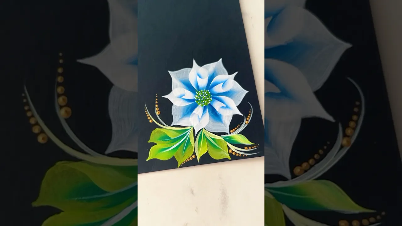 1289 💙🌼🌸🌿Super Easy Onestroke BLUE FLOWER painting using acrylic paints 🎨💙🫶💯 #shorts