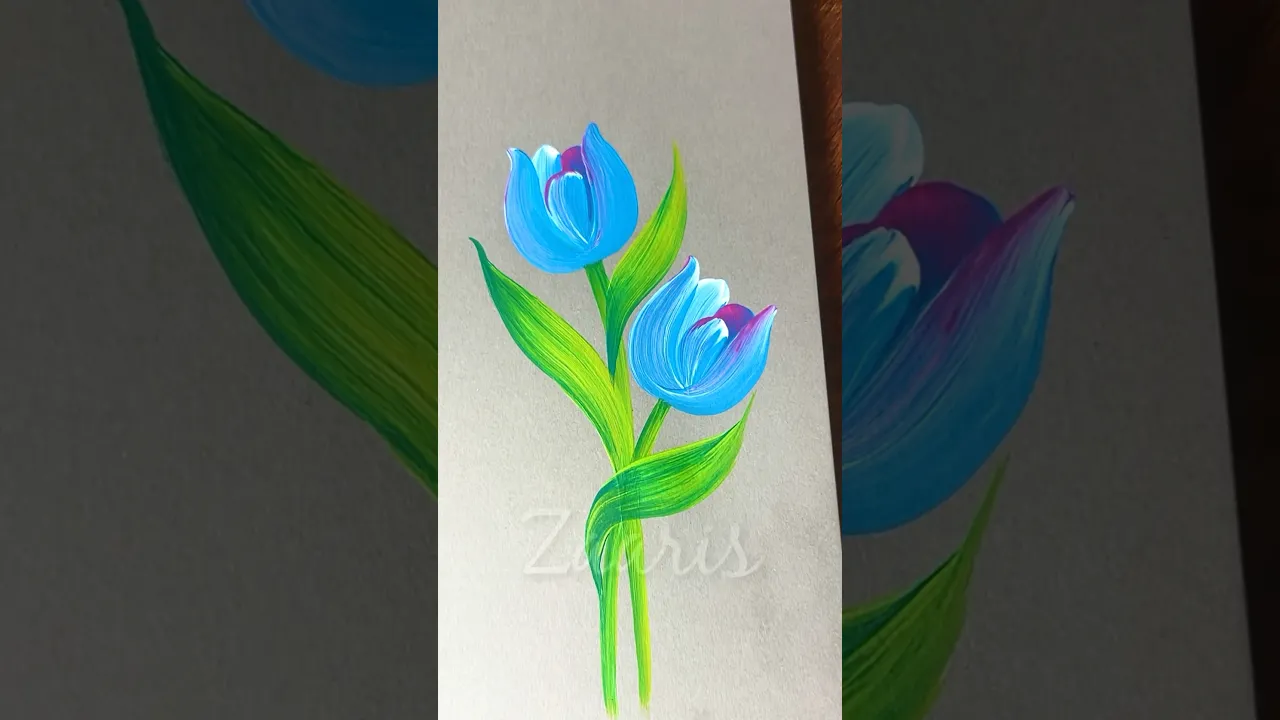 1193 💙🩵🌷🫶🎉💯🎨🌿Pretty BLUE TULIPS painting, using acrylic paints 🎨🎉💙🩵🎊🌷🌿✨🫶 #shorts