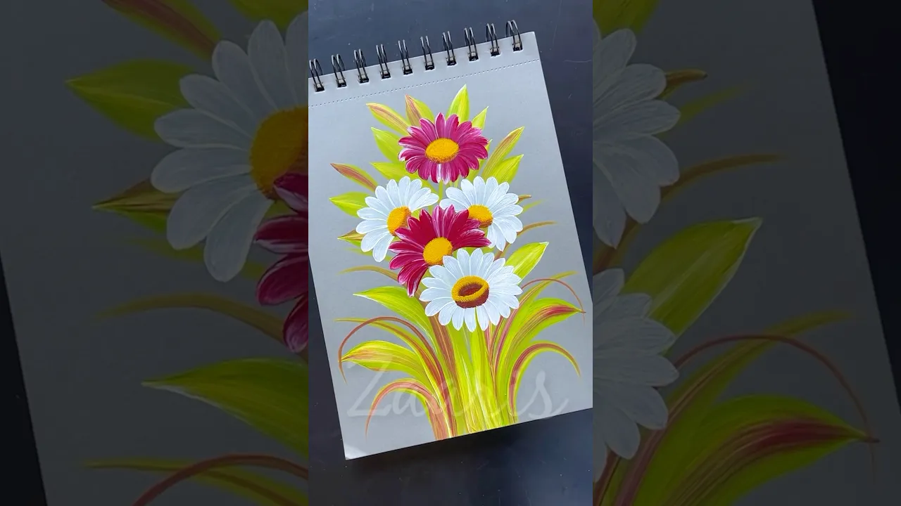 1263 🌺🌿Gorgeous BURGUNDY & WHITE Daisies acrylic painting 🎨🌿🫶✨💯🌸🌼 #shorts