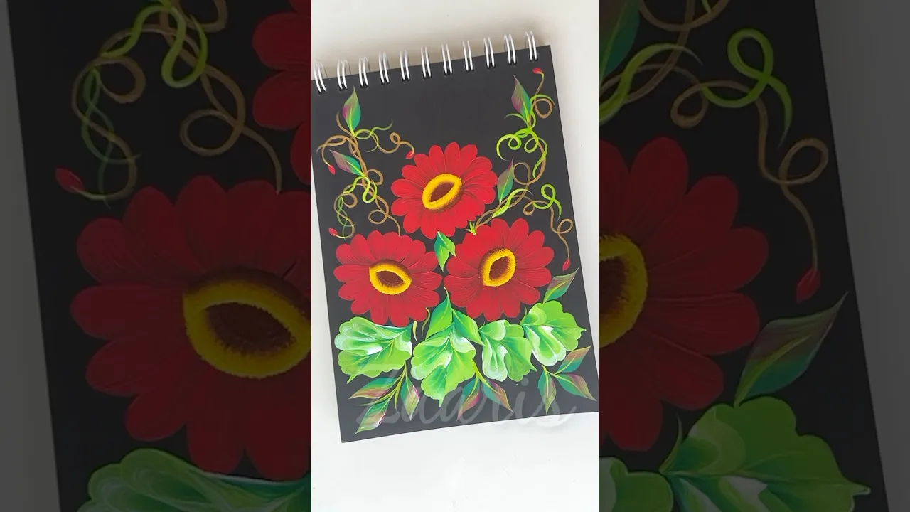 1236 ❣️🫶🫶💯Vibrant RED flowers and 3D leaves painting , using acrylic paints ❣️🌿🎨🌺💯✨🎊🎉 #shorts