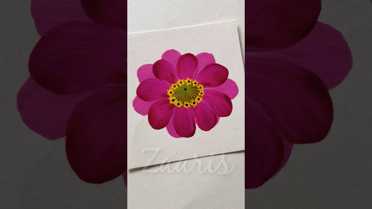 930 🌺💖🎨🌸Simple ZINNIA flower painting using acrylic paints 🌺🌸🎨💖 #flowerpainting #shorts #art