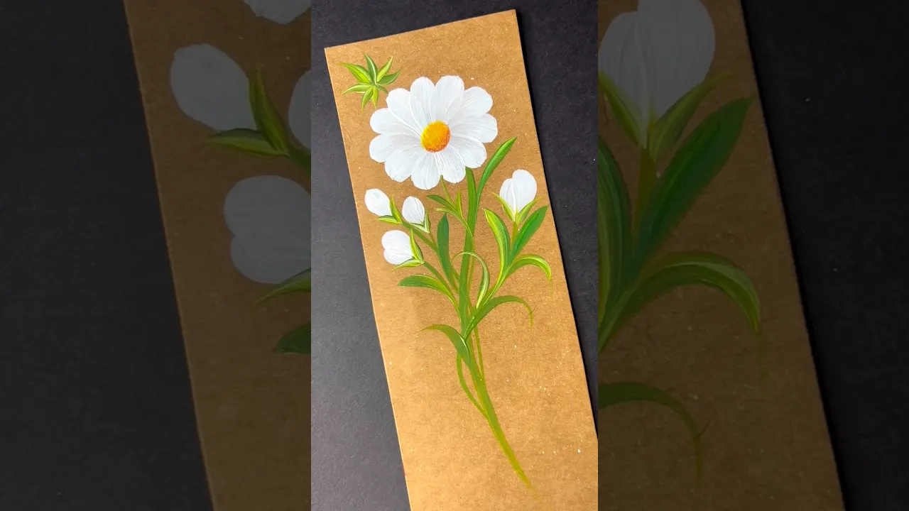 446 🤍🤍Simple WHITE DAISIES 🎨 on a Book mark 🖌️🫶🏻🎨✅🔖