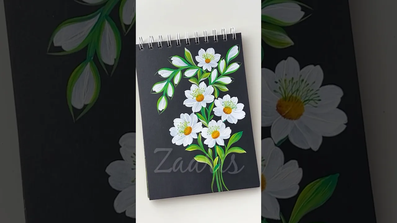 1160 💯🌿🌼🙌🏻🎉🫶💛🎨Prettiest WHITE FLOWERS painting,using acrylic paints 🎨🌿🌼🎉🫶🙌🏻✨👍🏻 #shorts