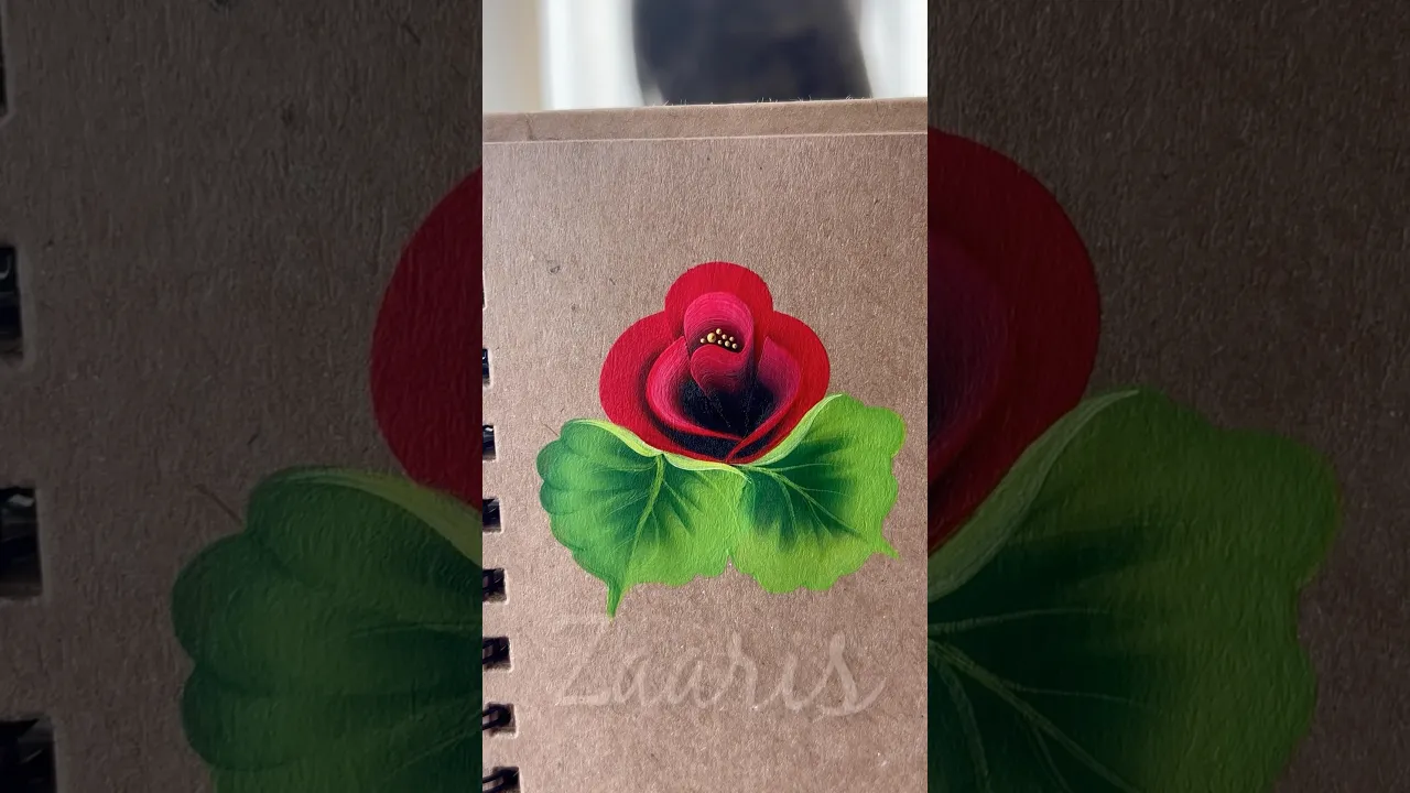 203 ❤️🖤One Stroke painting❣️RED BLACK flower acrylic 🎨🖌️ #shorts #viral #redblack #ytstudio #drawing