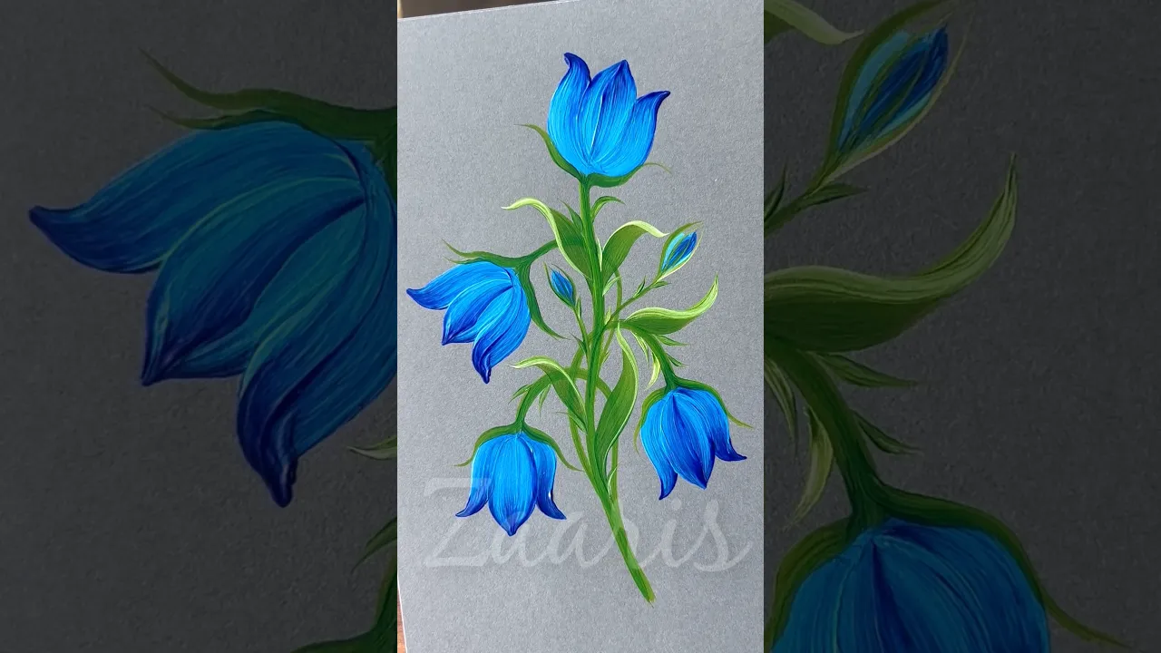 119 💙Simple BLUE FLOWERS painting using acrylic🖌️🎨 #art #flowers #floralseries #shorts #blue #viral