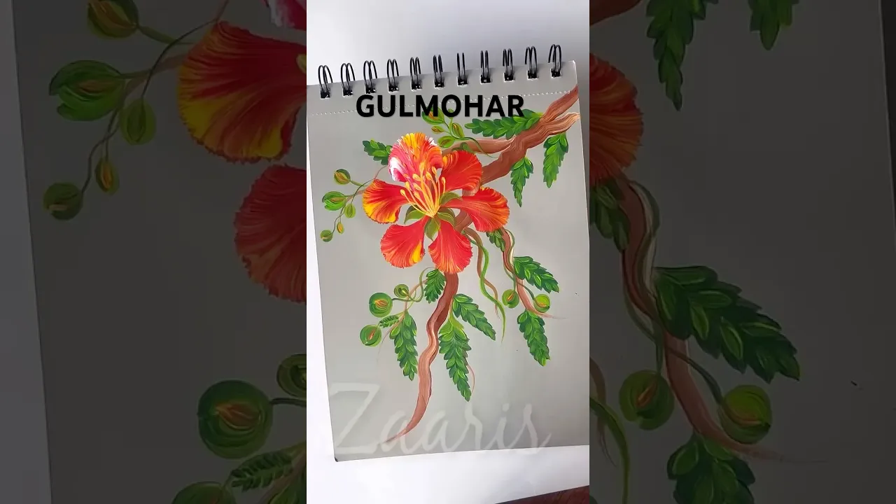 223 ❤️💯RED GULMOHAR Flower painting 🎨🖌️ #shorts #gulmohar #art #drawing #red #viral #ytshorts
