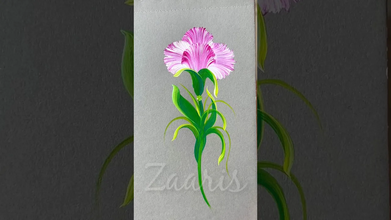 187 🌺❣️One Stroke painting 👌🌿PINK CARNATIONS acrylic 🖌️🎨#shorts #art #pink #carnations #viral