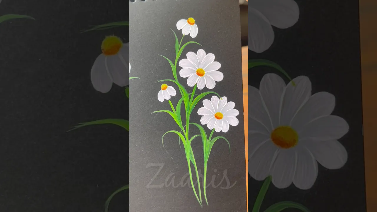 169 🌼WHITE DAISIES acrylic painting design🎨🌈🖌️🌿 #shorts #art #viral #white #daisy #acrylic #design