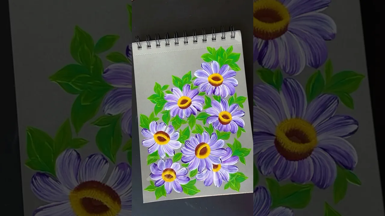 1232 💜🎨💯🫶🌿🎉🎊Beautiful PURPLE Flowers painting, using acrylic paints 💯🎨🎉🫶💖💜🌸🌿🌺 #shorts