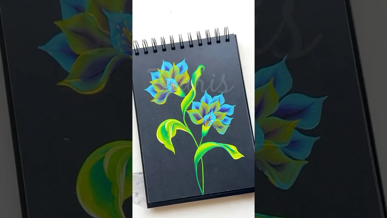 1304 💙💜Beautiful OneStroke PURPLE & BLUE flowers ,acrylic painting 💯🎨🫶 #shorts
