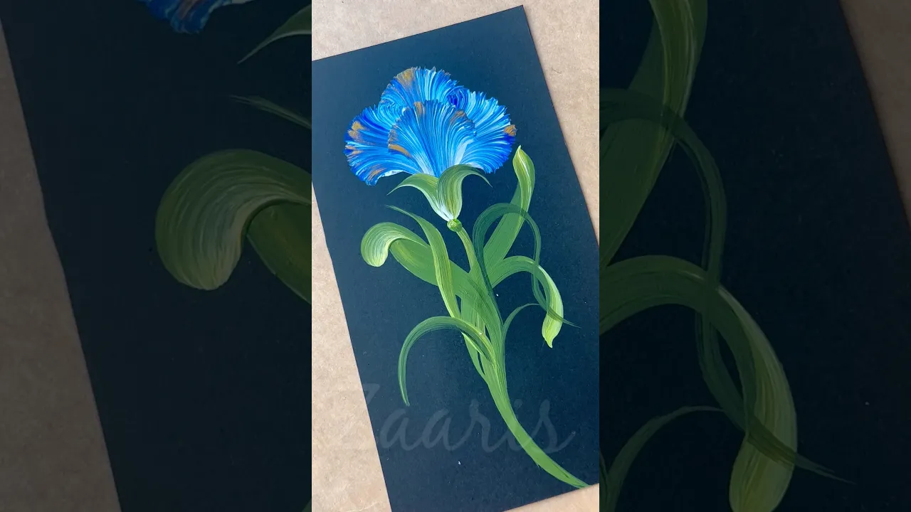 428 💙👌💛Stunning BLUE GOLD flowers, acrylic painting 🎨💙👌💛 #shorts #flowerpainting #art