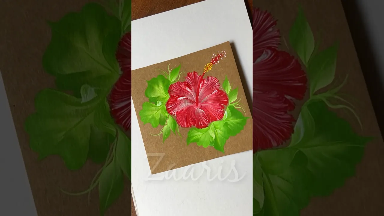 1058 🌺🌿Beautiful RED HIBISCUS Flower painting using acrylic paints 🎨❤️🌺 #shorts #flowerpainting #art