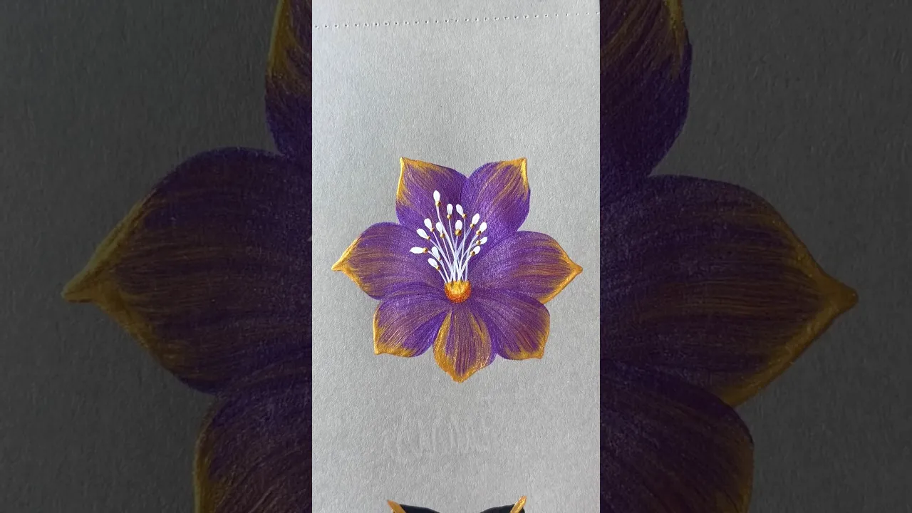 202 💜👌One Stroke painting💯PURPLE GOLD flower acrylic 🎨🖌️ #shorts #art #purple #gold #viral