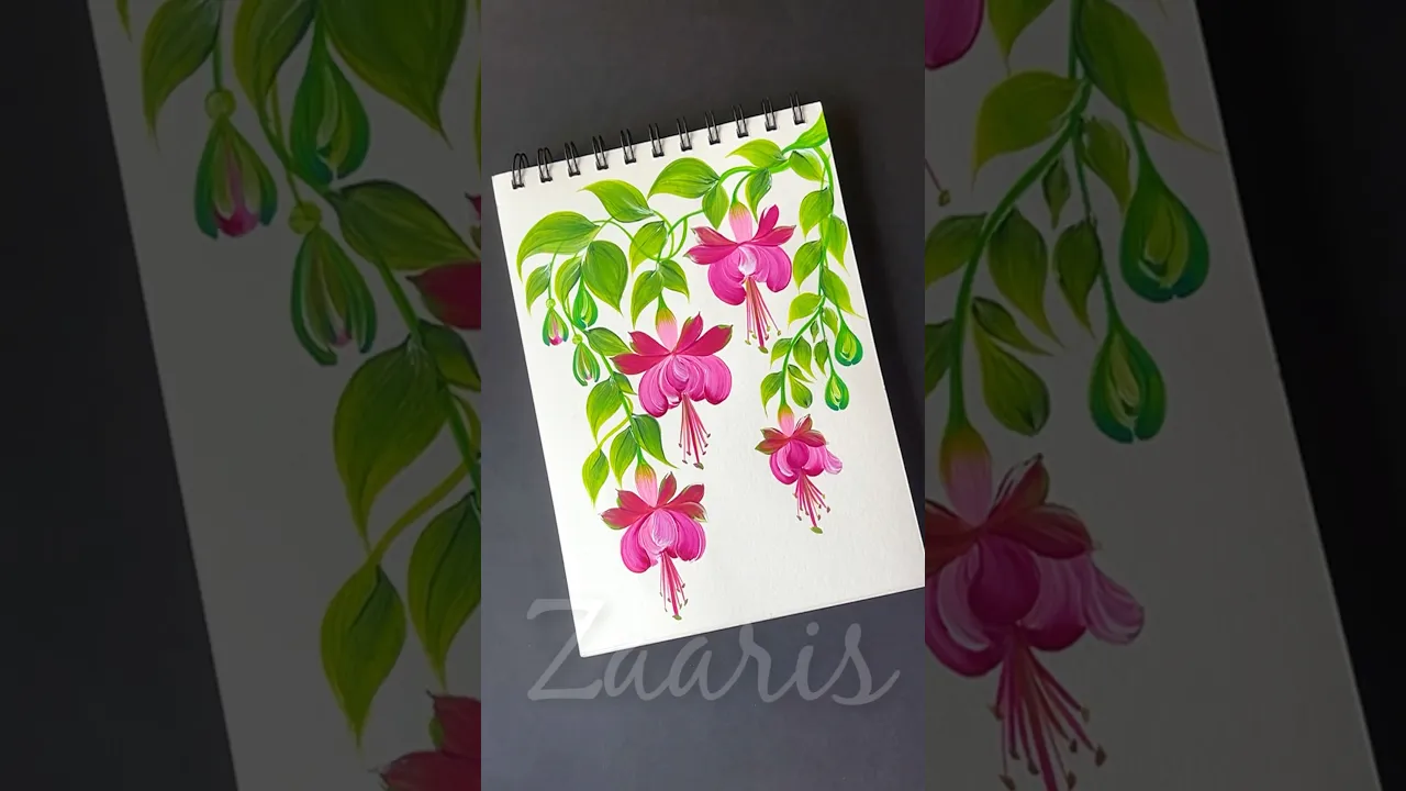 93 💖💚Beautiful FUSCHIA flowers painting using acrylic🖌️🎨#shorts #fuschia #flowers #viral #acrylic