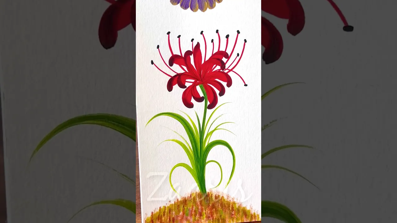 222 ❤️💯RED SPIDER LILY flower paitning using acrylic paints 🖌️🎨👌❣️❤️‍🔥 #shorts #red #flowerdrawing