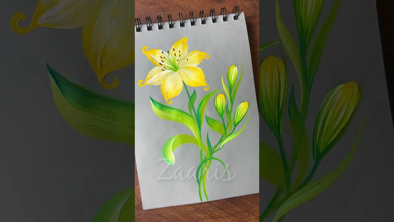 1215 🌼✨💛💯Pretty YELLOW LILY flower painting, using acrylic paints 🎨🌿🥰🎉🎊💯🫶✨ #shorts